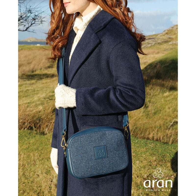 Aran Woollen Mills Kerry Tweed Traditional Shoulder Bag, Navy Colour
