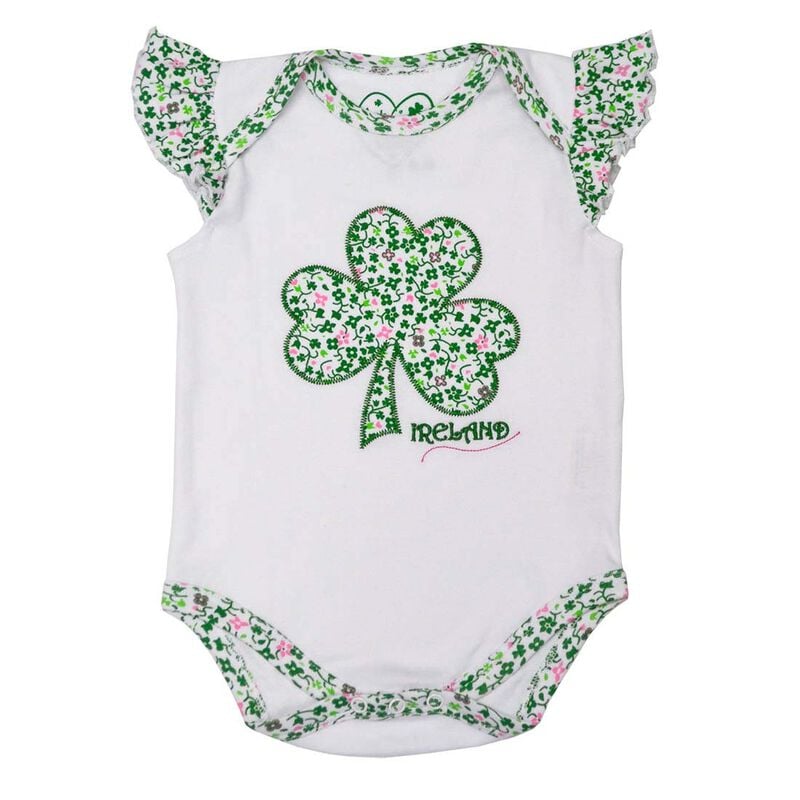White Irish Cotton Bandana Bib With Sheep and Shamrock Design