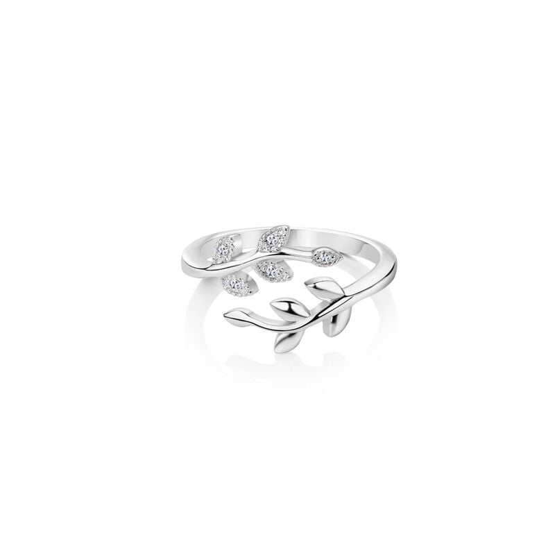 Newbridge Silverware Leaf Ring with Clear Stones