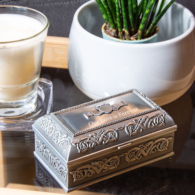 Mullingar Pewter Jewelry Box With Celtic Pattern - Medium Size