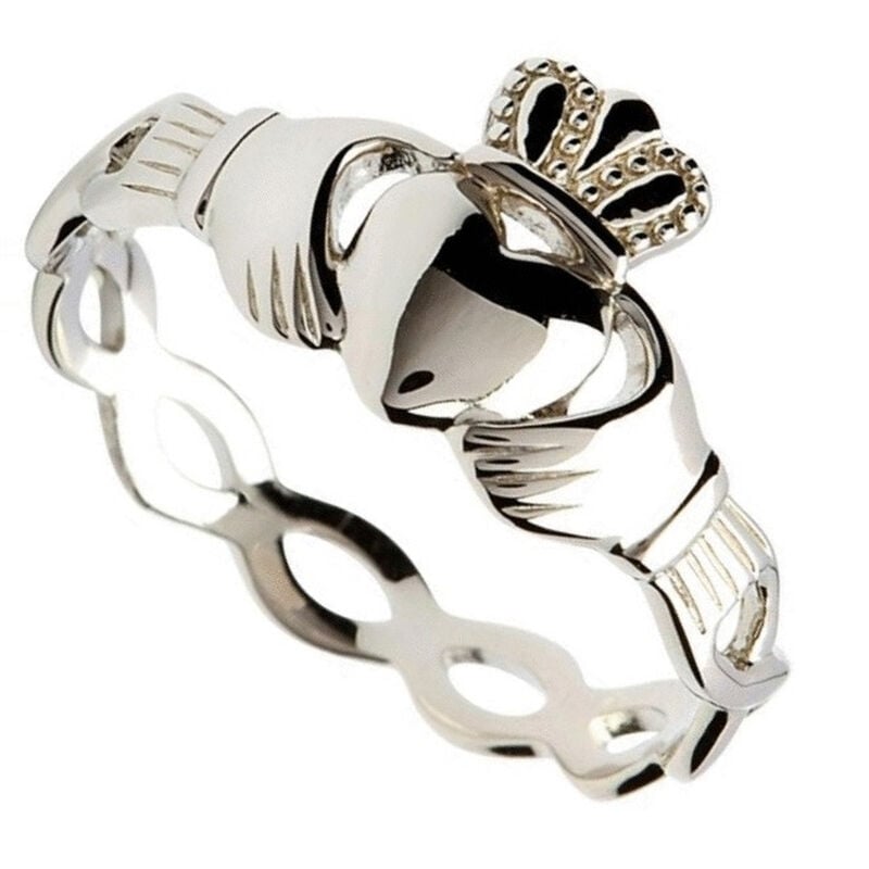 Hallmarked Sterling Silver Claddagh Ring With Intertwining Design