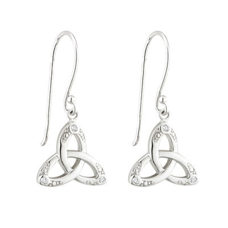 Hallmarked Sterling Silver Crystal Trinity Knot Drop Earrings