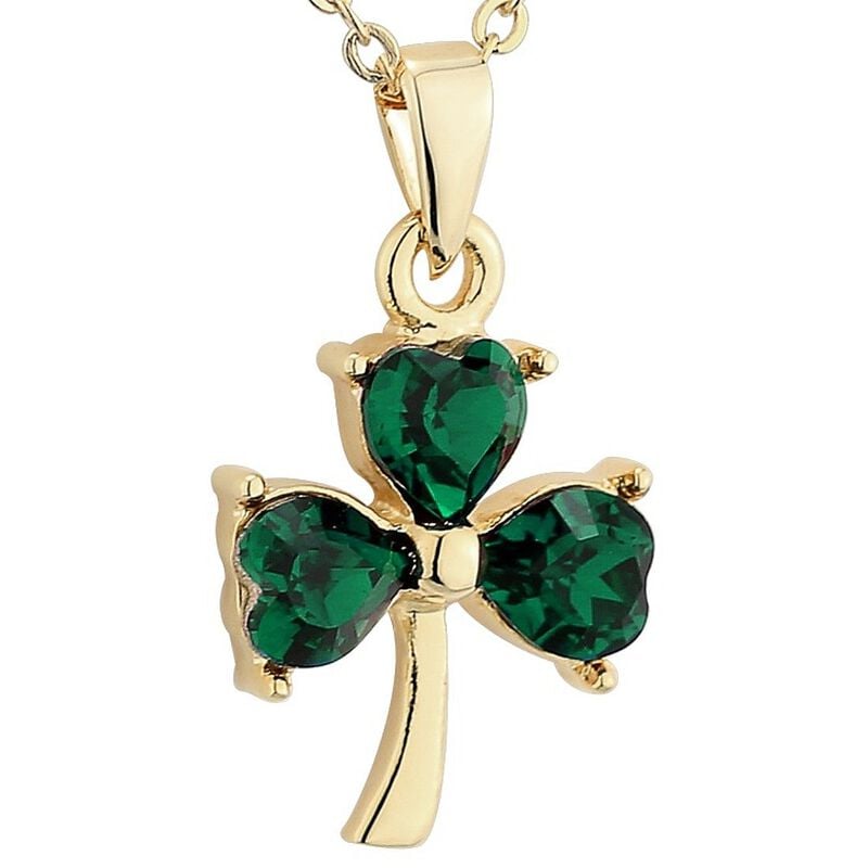 Gold Plated Green Crystal Stone Shamrock Style Designed Pendant