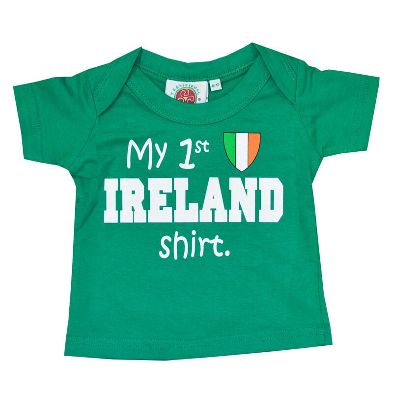 Green Kid's T-Shirt With 'my 1St Ireland Shirt' and Tricolour Crest Print