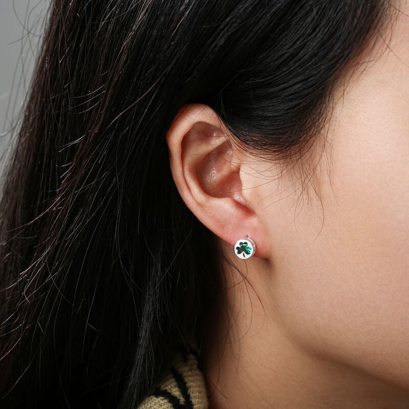 Gr&aacute; Collection Shamrock Stud With Clear Stone Earring Sterling Silver
