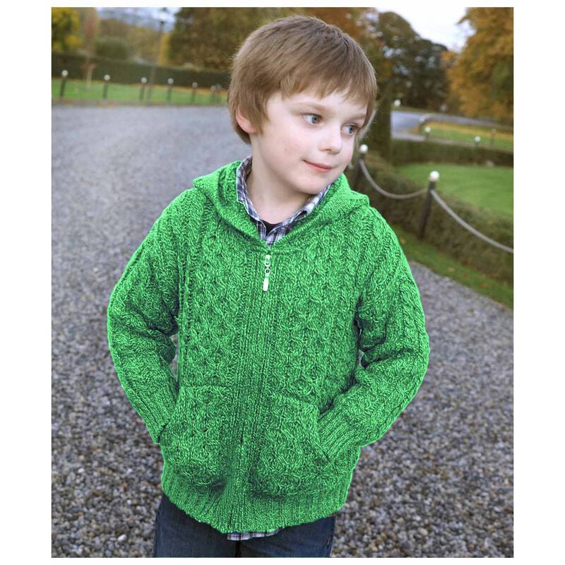 Hooded Zip Cardigan With Pockets, Green Colour