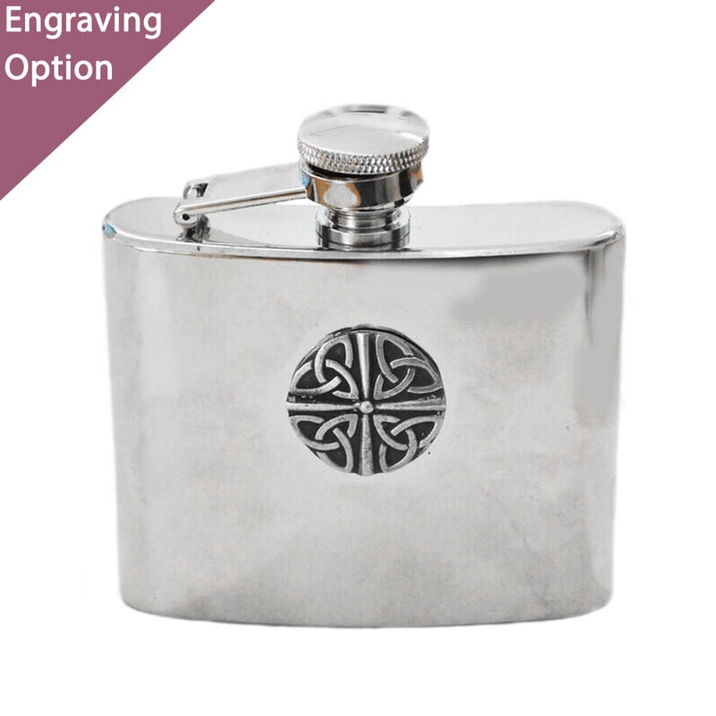 Mullingar Pewter Stainless Steel Hip Flask  Trinity Knot Design
