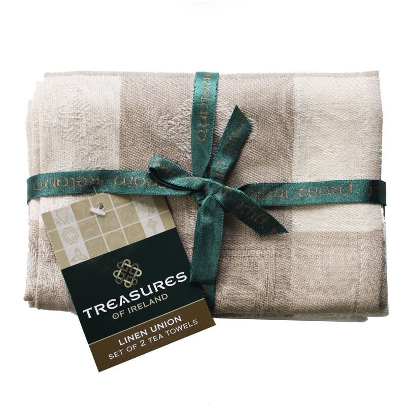 Natural Linen Glass and Mirror Cloths With Celtic Symbols Design