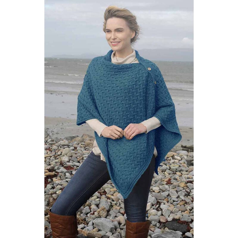 Aran Super Soft Merino Buttoned 3-Ways-to-Wear Cape  Blue Colour