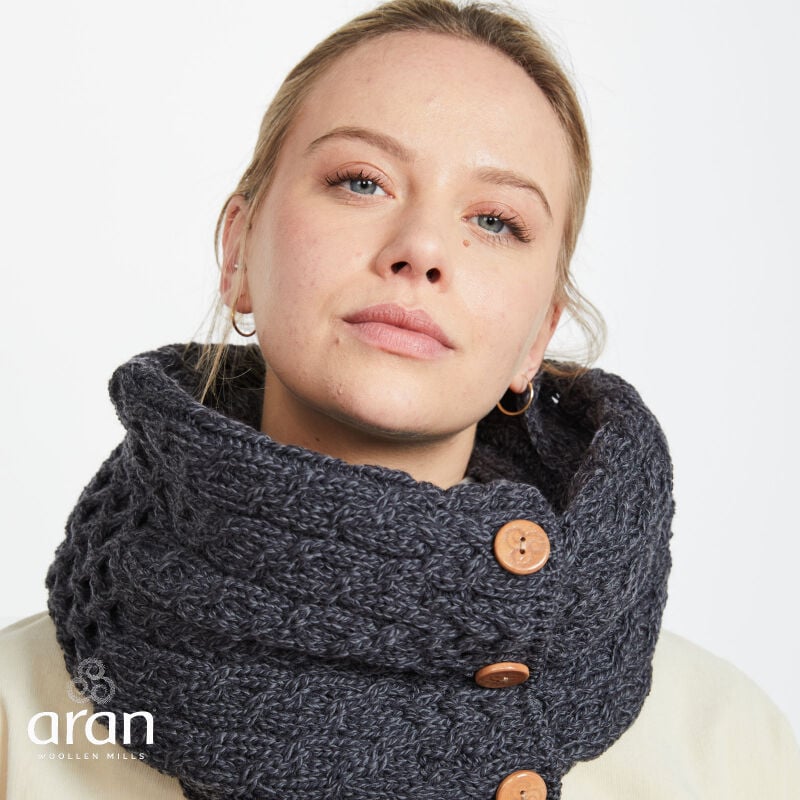 Aran Woollen Mills 100% Merino Wool Snood Scarf With Buttons Derby Colour