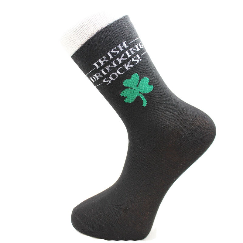 Black Irish Drinking Socks With Green Shamrock
