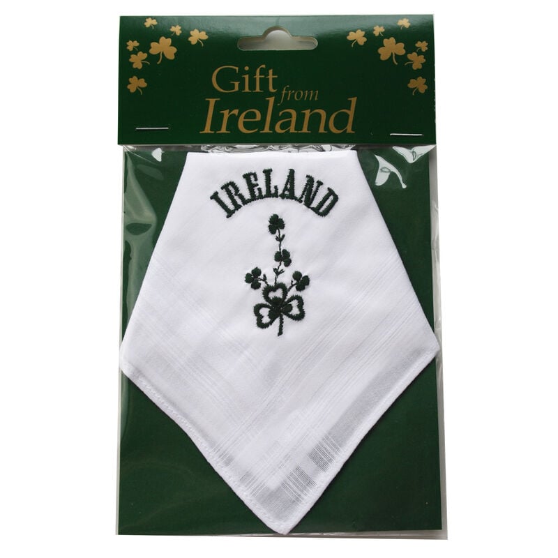 Ladies Pure Linen Handkerchief With Green Shamrock Print