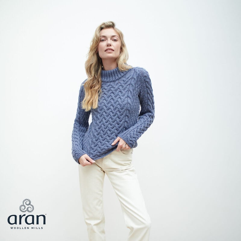Aran Woollen Mills 100% Merino Wool Shaped Crew Neck Denim Marl Sweater