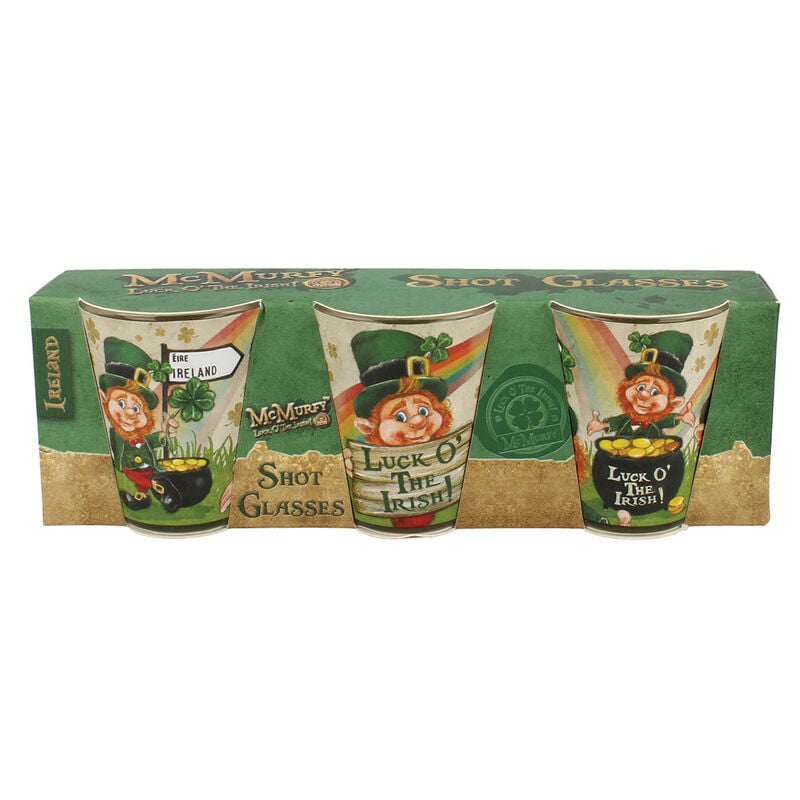 McMurfy Luck O' The Irish Leprechaun Designed 3 Pack Of Shot Glasses