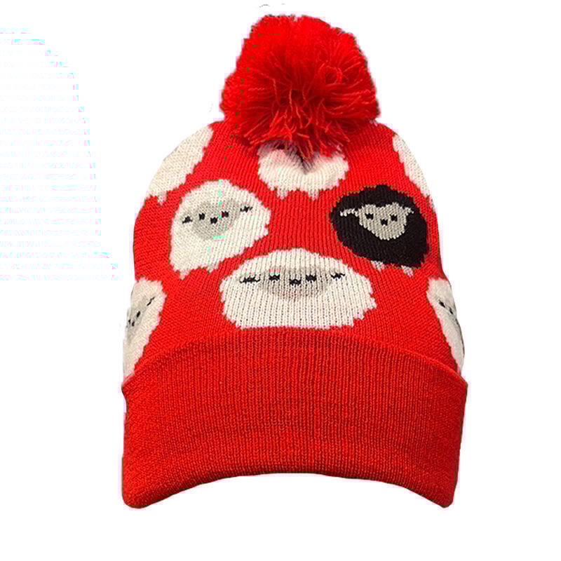 Kids Red Festive All-Over Sheep Print Hat