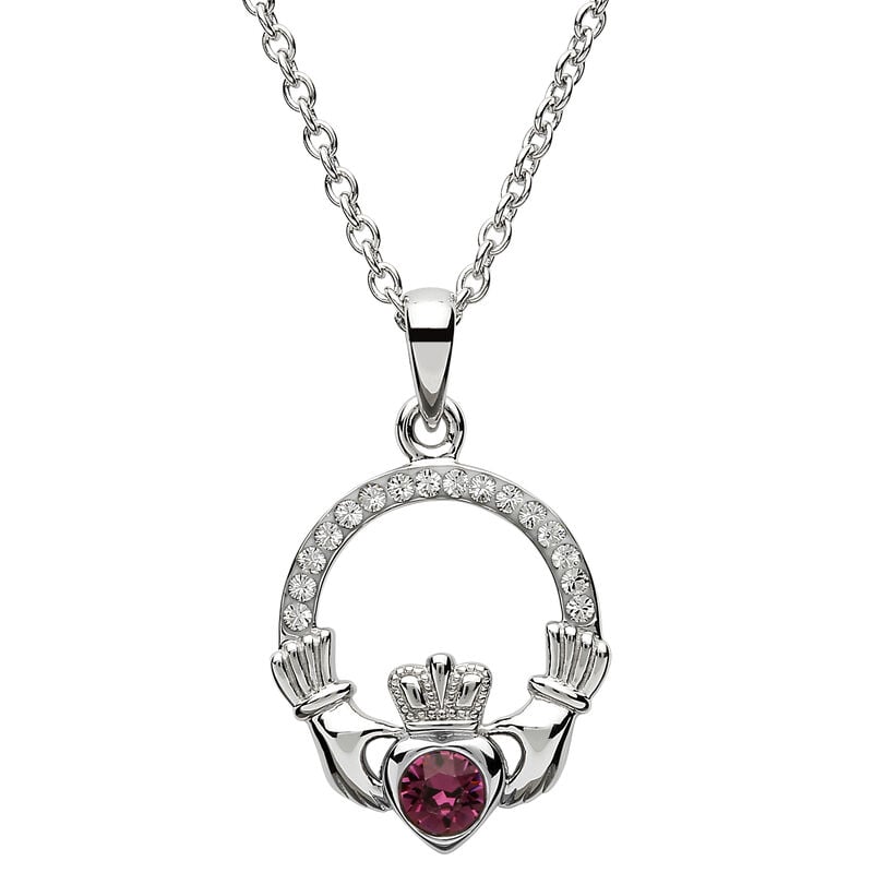 Shanore Claddagh July Ruby Birthstone Pendant Adorned With Crystal