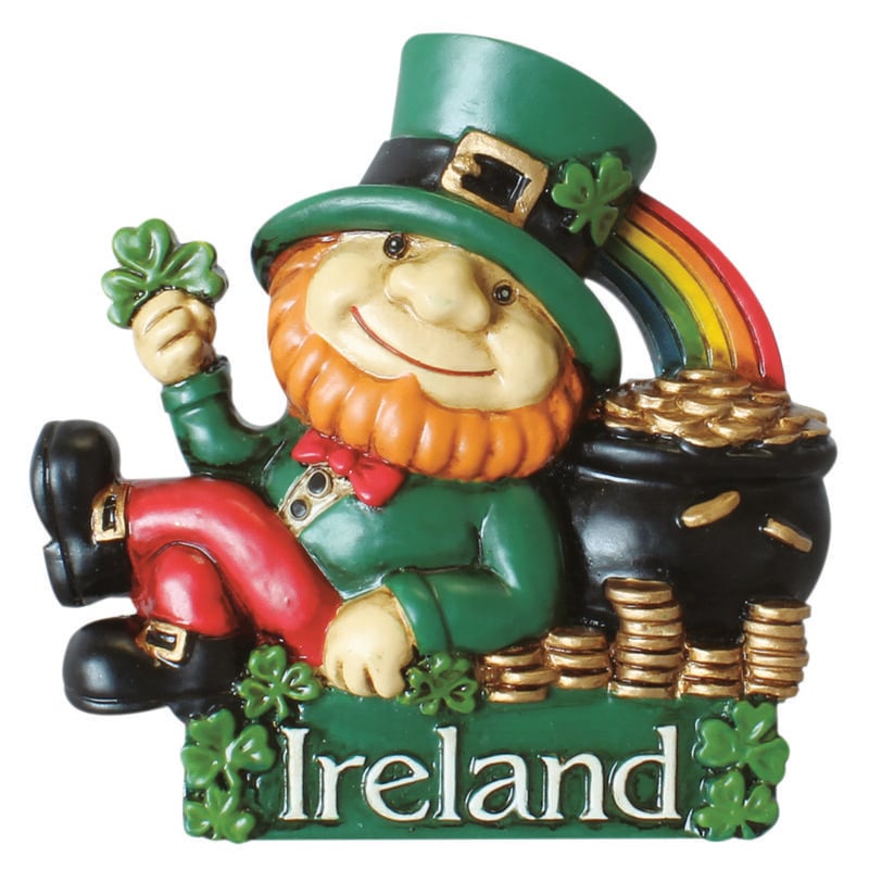 Magnet With Ireland Leprechaun Lying Up Against His Pot Of Gold Under A Rainbow