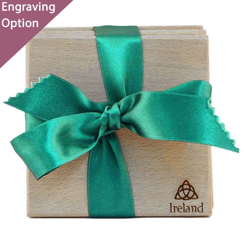 4-Pack Coasters With Trinity Knot Design &ndash; Wrapped With Green Ribbon