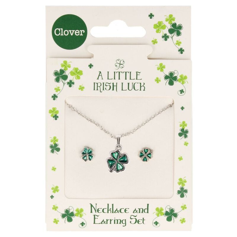 A Little Irish Luck Green Petal Four-Leaf Clover Jewellery Set
