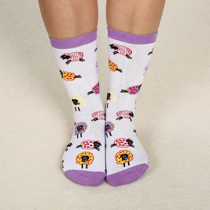 Multi-Coloured  Sheep Sock- White