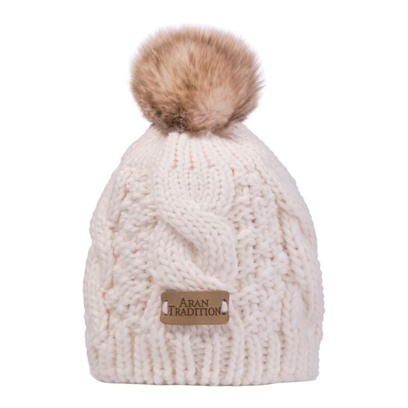 Kids Knit Style Aran Cable Knit Tammy Bobble Hat  Cream Colour