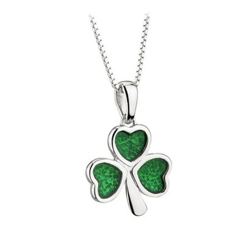 Hallmarked Sterling Silver Enamel Coloured Pendant with Shamrock Design