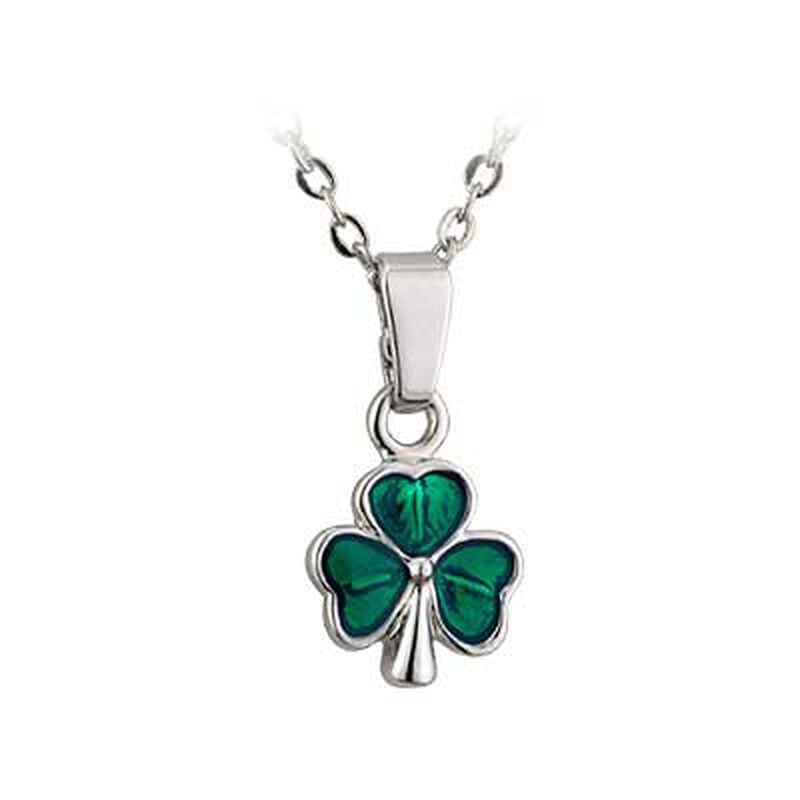 Rhodium Plated Shamrock Pendant With Green And White Crystals