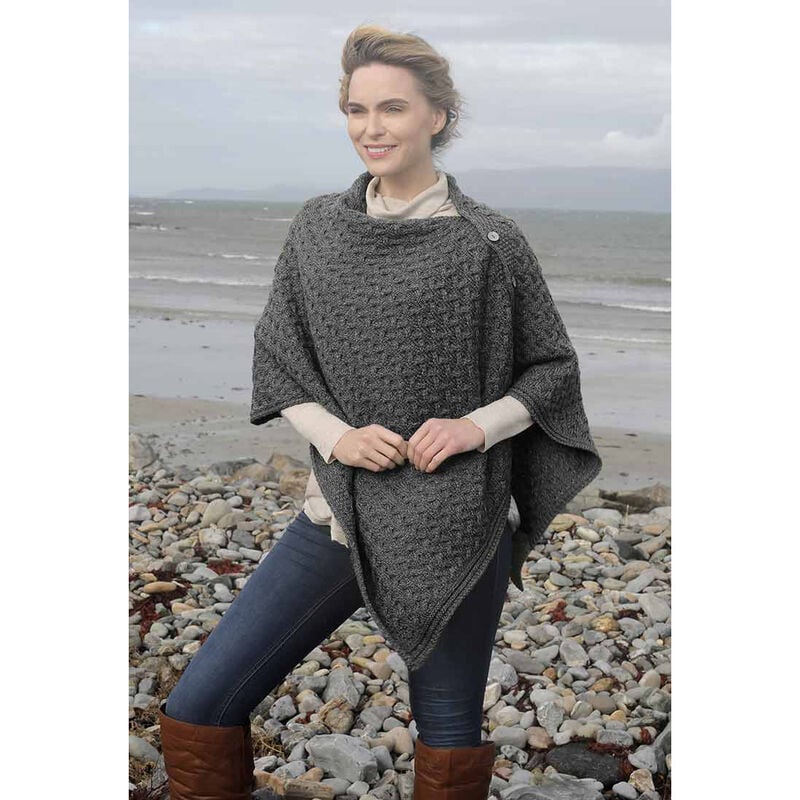 Aran Super Soft Merino Buttoned 3-Ways-to-Wear Cape  Charcoal Colour