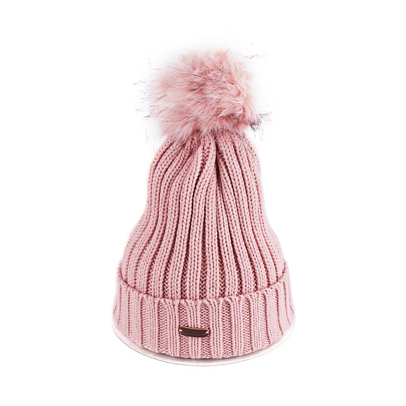 Aran Woollen Hat Ribbed Pink