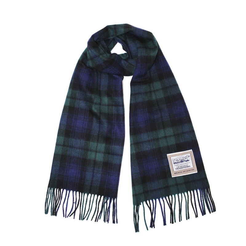 Carrolls Designs Black Watch Wool Scarf With Black  Blue and Green Tartan Design