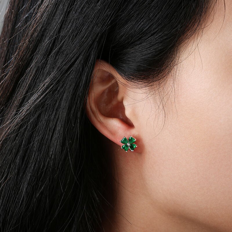 Gr&aacute; Collection Green Stone Clover Earring Sterling Silver