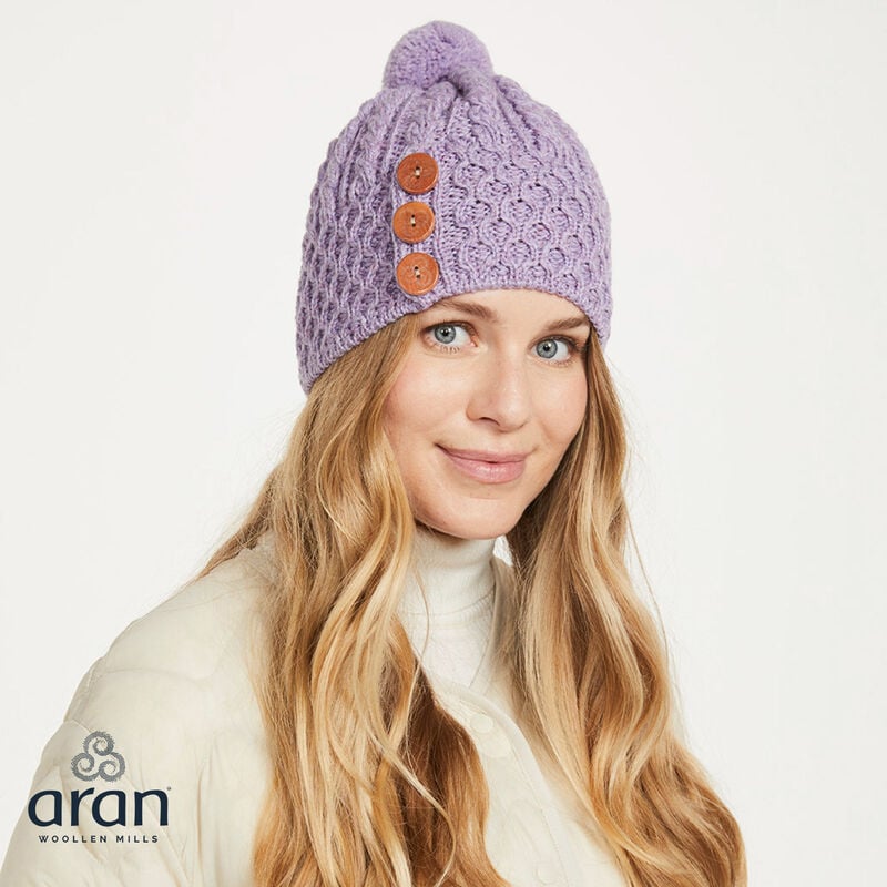 Aran Woollen Mills Lilac Merino Wool Hat With Pompom