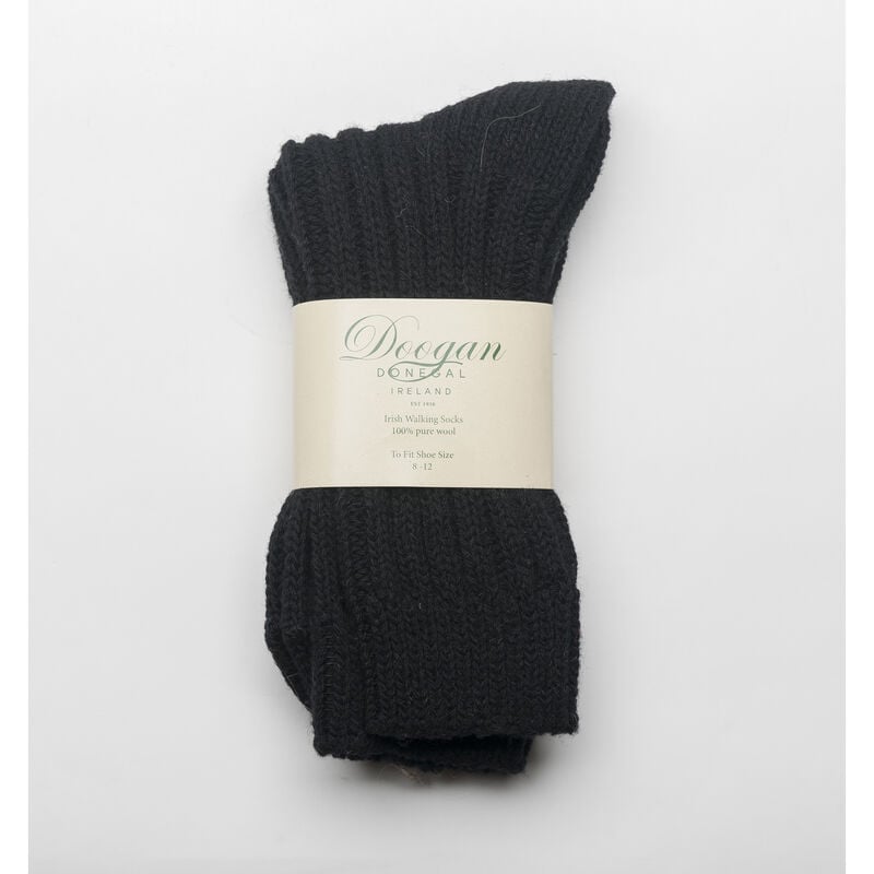 Doogan Donegal 100% Pure Wool Irish Walking Socks, Black Colour