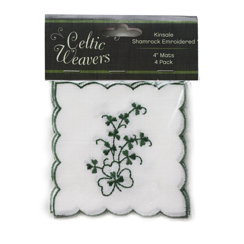 Celtic Weavers Kinsale Shamrock Embroidered 4&rdquo; Square Mats  4-Pack