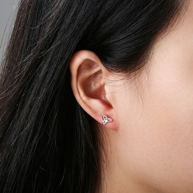 Gr&aacute; Collection Silver Plated Trinity Knot Stud Earrings