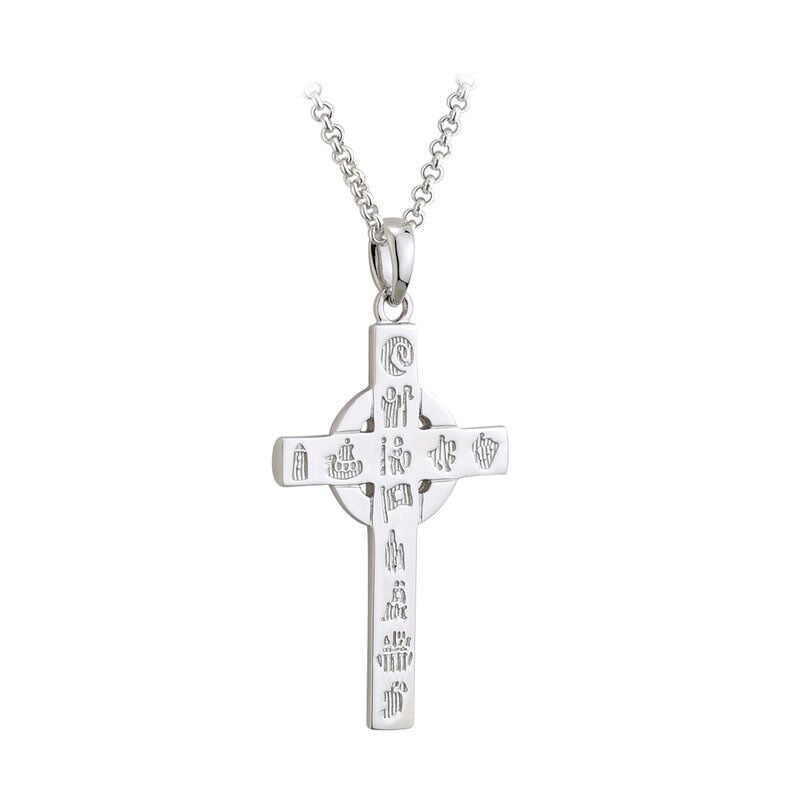 Hallmarked Sterling Silver History of Ireland Small Cross Pendant