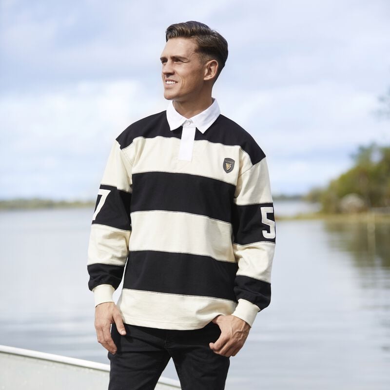 Guinness Rugby Shirt With Brewed In Dublin Crest Badge  Cream And Black Stripes