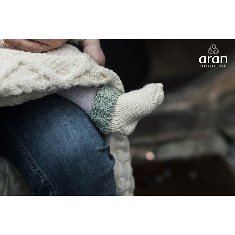 Children's Green And Cream Woollen Knitted Socks