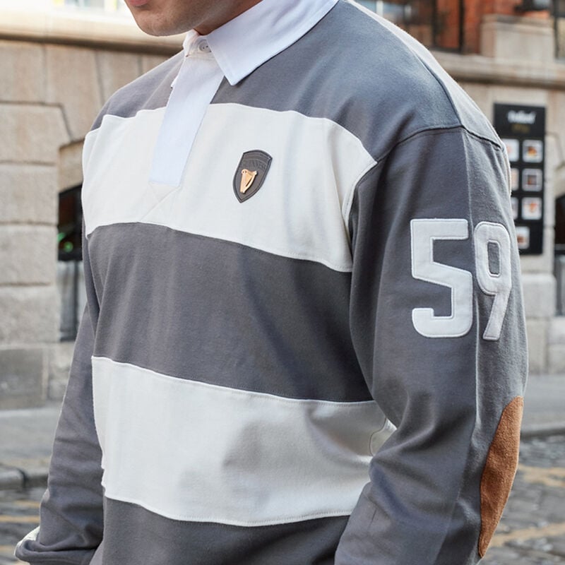 Guinness Grey and White Striped Pewter Harp Crest Long Sleeve Shirt