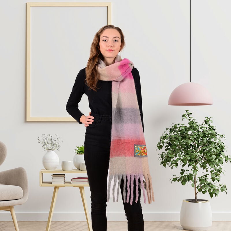 Celtic Ore Authentic Irish Soft Check Scarf  Blend Of Pink Colours