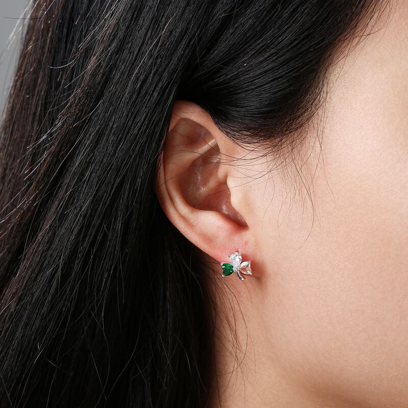 Gr&aacute; Collection Tricolour Stone Shamrock Earrings Sterling Silver
