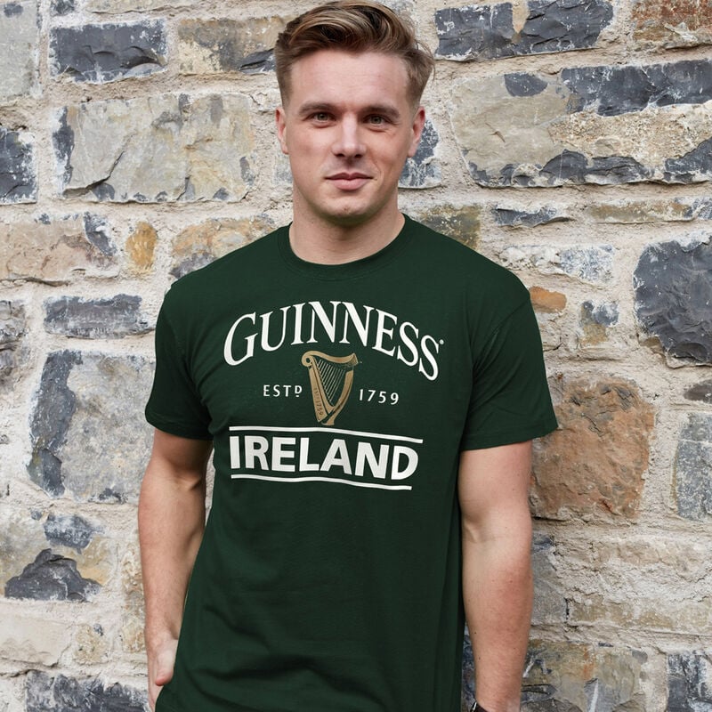 Bottle Green Guinness T-Shirt With Ireland EST. 1759 With Gold Harp Design