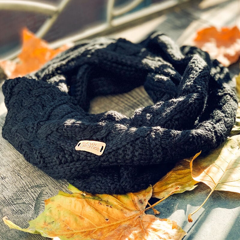 Aran Traditions Knitted Style Cable Design Snood  Black Colour