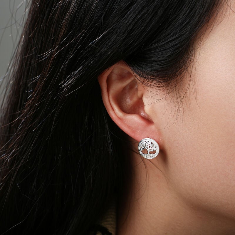 Gr&aacute; Collection Tree Of Life Green Border Earrings Sterling Silver