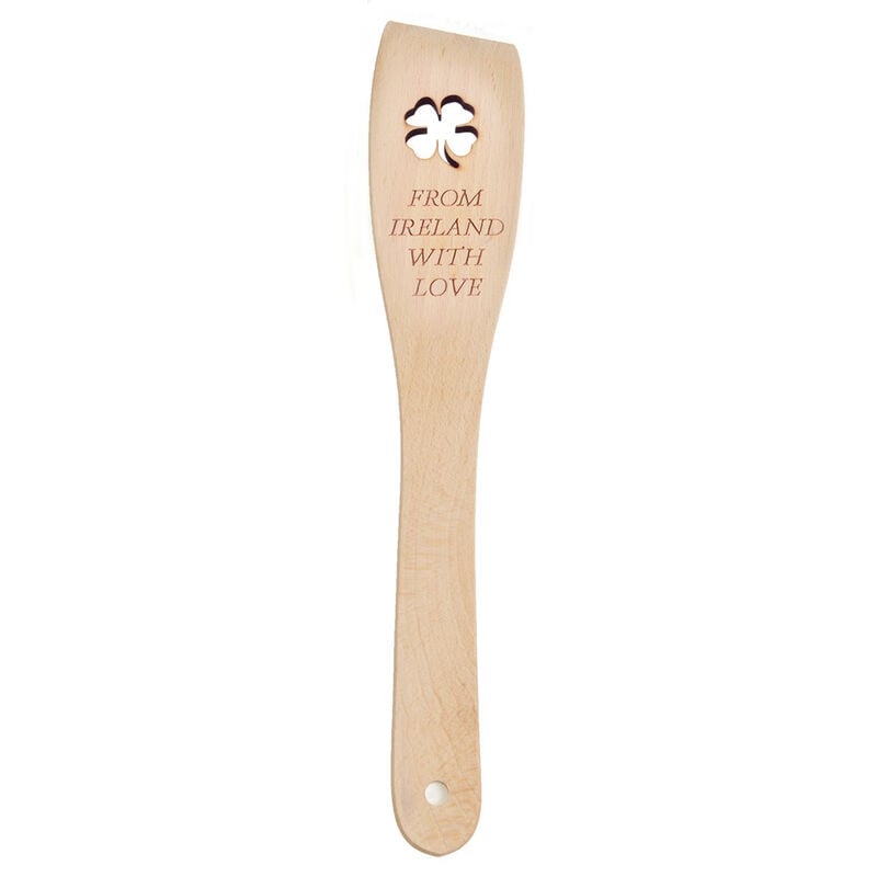 Unique Oak Wooden Spoon With Shamrock-Shaped Hole And Ireland Design
