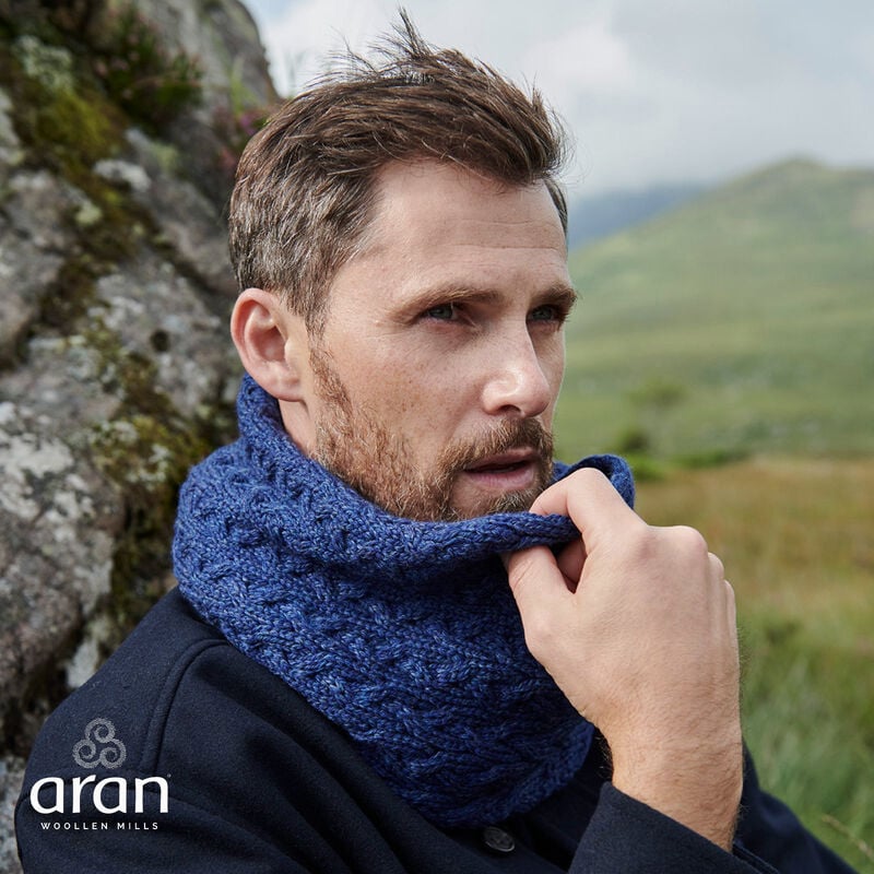 Aran Woollen Mills Super Soft Merino Wool Infinity Cabled Scarf, Blue Colour