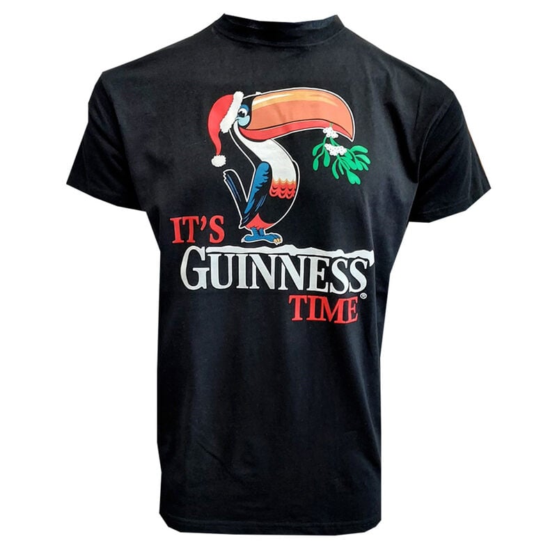 Guinness Christmas  T-Shirt with 'It's Guinness Time' & Toucan Design, Black Colour