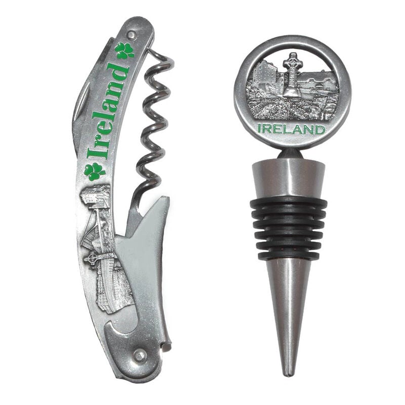 Ireland Collage Wine Accessory Gift Set With Bottle Opener And Wine Stopper