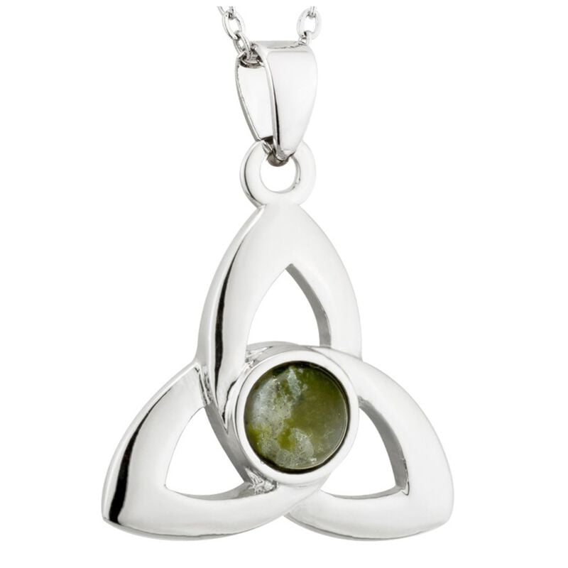 Rhodium Plated Mini Shamrock Pendant With  Green Glass Inlay