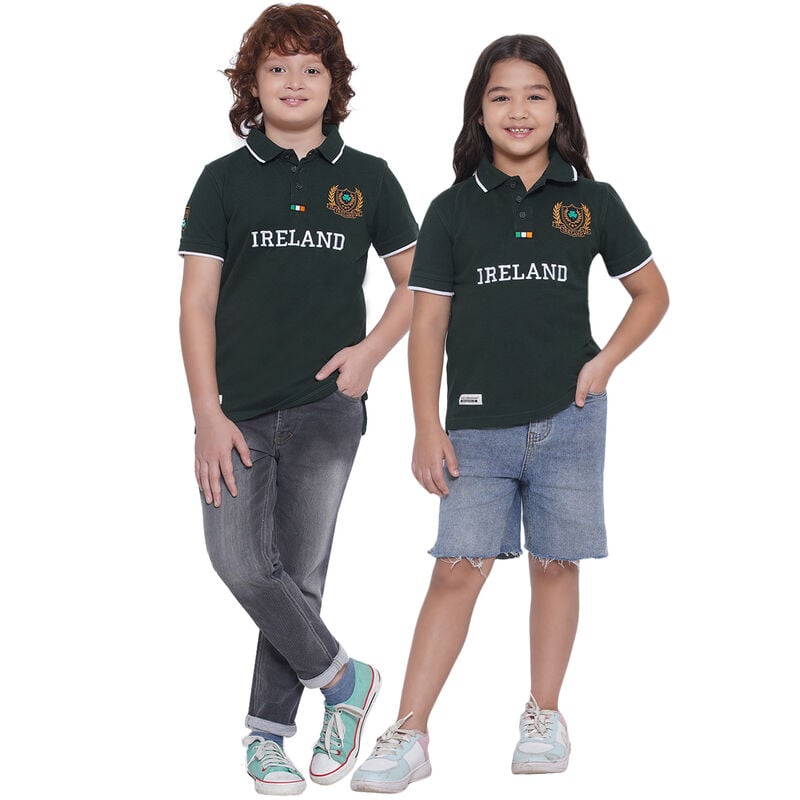 Ireland Crest Badge Kids Polo T-shirt- Forest Green